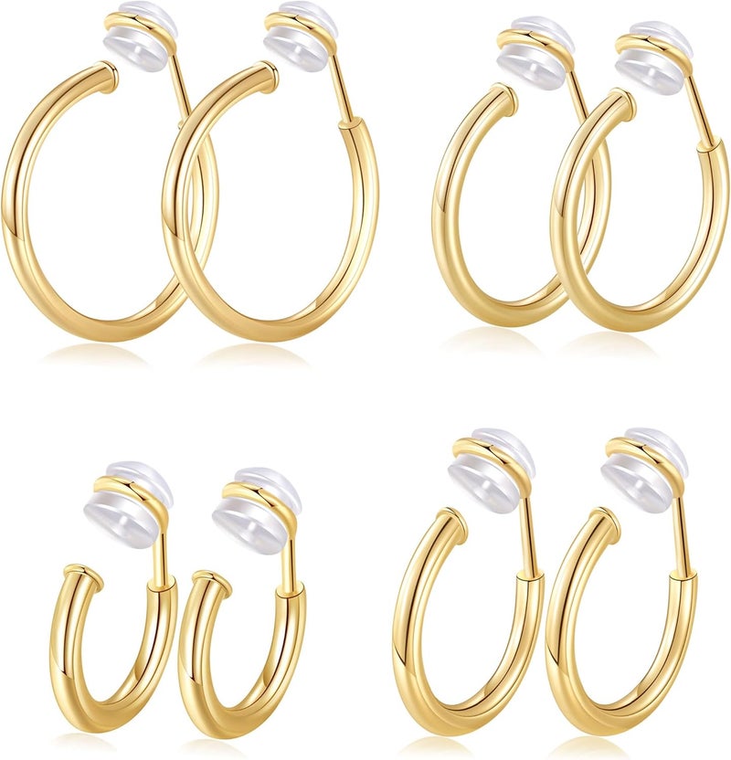 PLOMFOV Clip On Hoop Earrings for Women Non Pierced Earrings Clip On Gold Hoops Fake Earrings Clips for Non-Pierced Ears 10-20MM - Image 1
